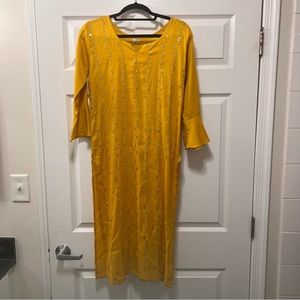 Gold/Yellow Sequin Embroidered Kurta w/ Coordinating Gold Shimmer Pants